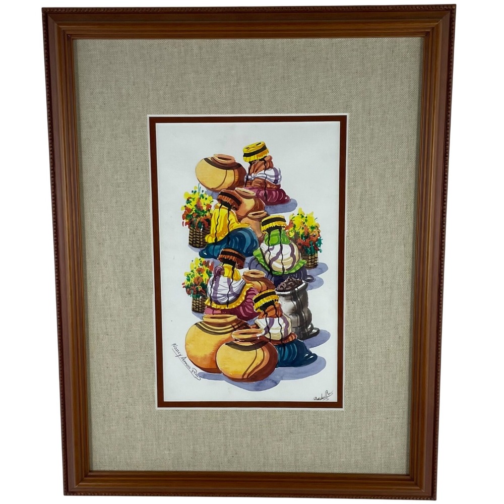 Nancy Armas Ruiz Original Watercolor Painting Framed Latin American Folk Art